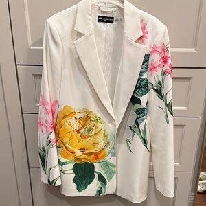 Karl Lagerfeld Women's Blazer with Floral Design - White, Pink, Yellow, Green